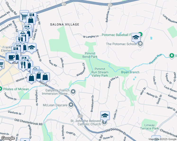 map of restaurants, bars, coffee shops, grocery stores, and more near 1452 Waggaman Circle in McLean