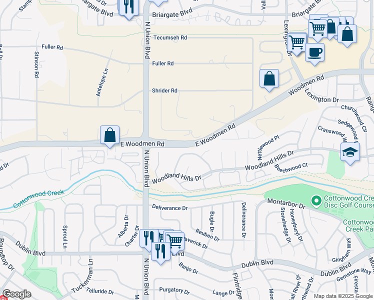 map of restaurants, bars, coffee shops, grocery stores, and more near 3020 Rolling Wood Loop in Colorado Springs