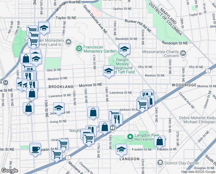 map of restaurants, bars, coffee shops, grocery stores, and more near 101 Independence Avenue Southeast in Washington