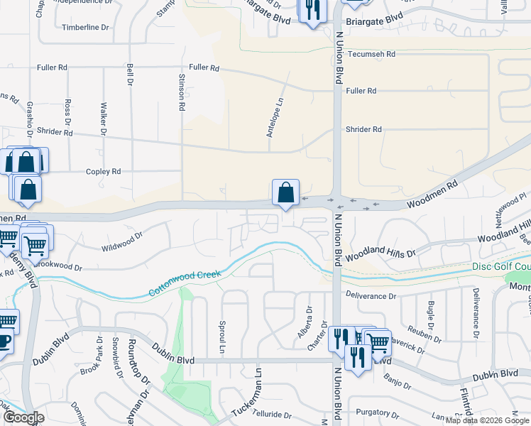map of restaurants, bars, coffee shops, grocery stores, and more near 2547 Hatch Circle in Colorado Springs