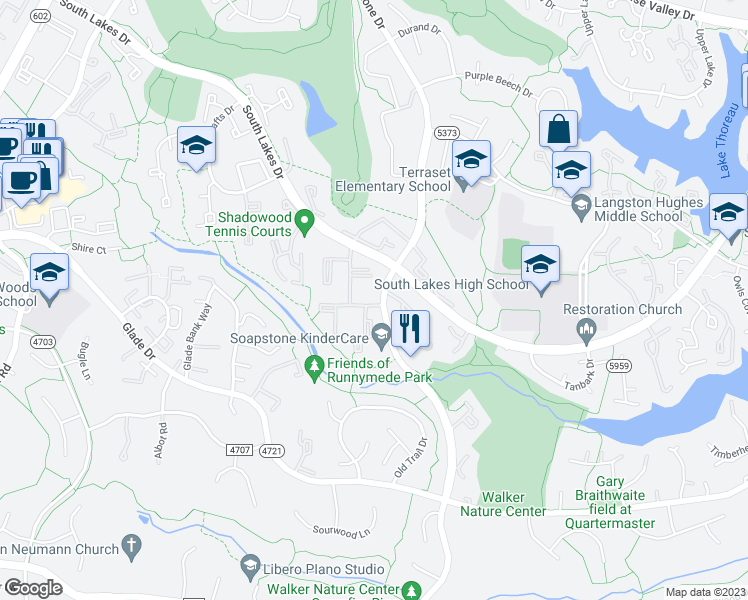 map of restaurants, bars, coffee shops, grocery stores, and more near 11600 Stoneview Square in Reston