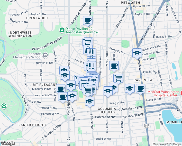 map of restaurants, bars, coffee shops, grocery stores, and more near 101 Independence Avenue Southeast in Washington