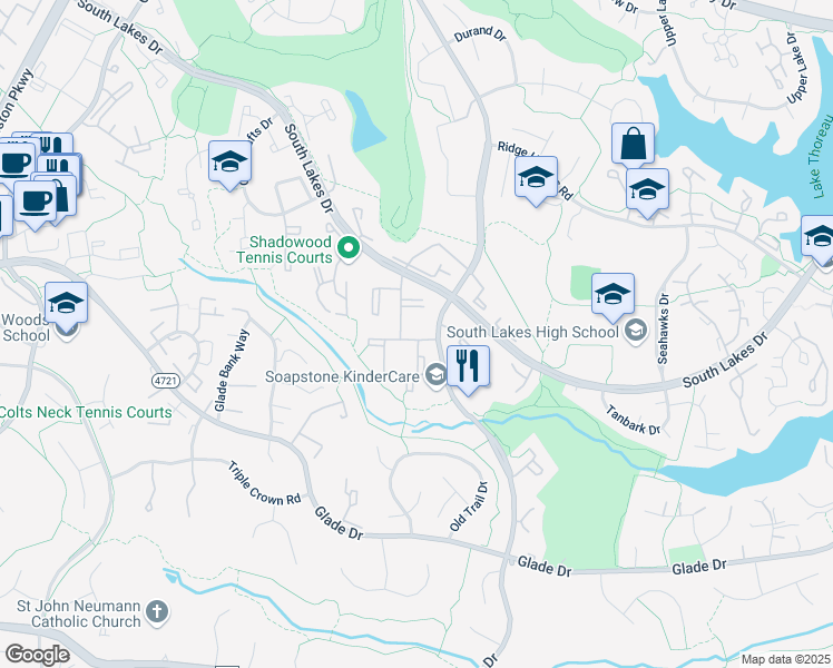 map of restaurants, bars, coffee shops, grocery stores, and more near 11604 Stoneview Square in Reston