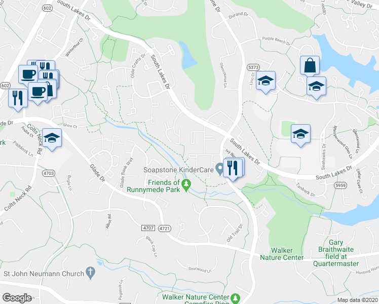 map of restaurants, bars, coffee shops, grocery stores, and more near 11656 Stoneview Square in Reston