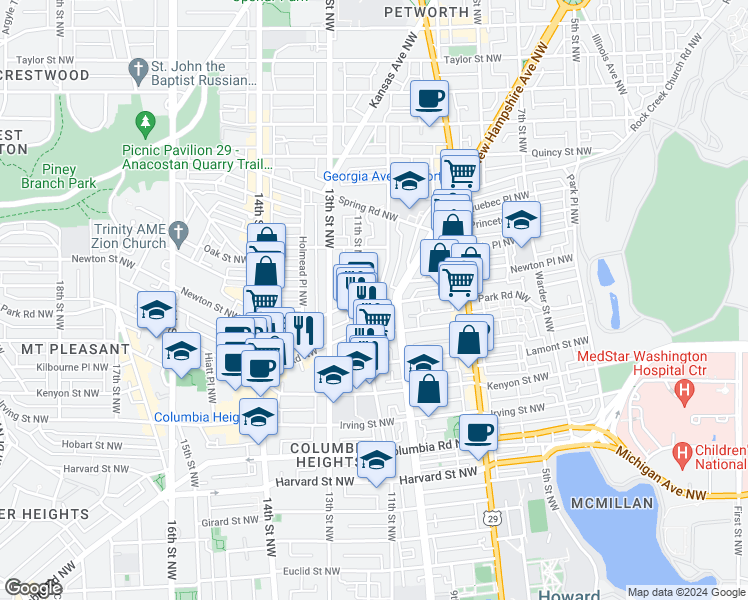map of restaurants, bars, coffee shops, grocery stores, and more near 101 Independence Avenue Southeast in Washington