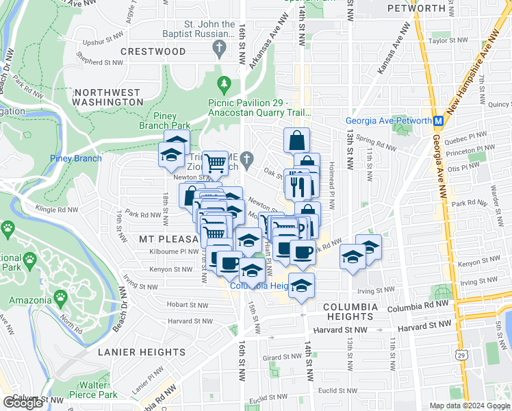 map of restaurants, bars, coffee shops, grocery stores, and more near 101 Independence Avenue Southeast in Washington