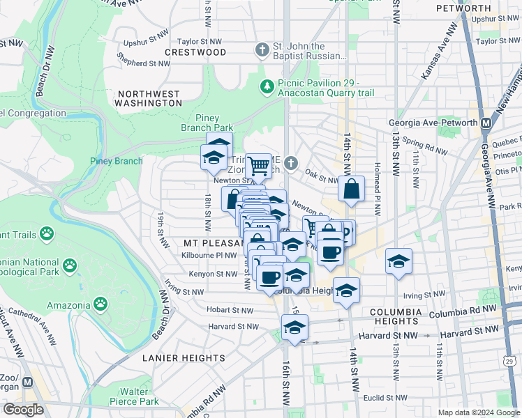 map of restaurants, bars, coffee shops, grocery stores, and more near 101 Independence Avenue Southeast in Washington
