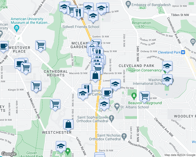 map of restaurants, bars, coffee shops, grocery stores, and more near 101 Independence Avenue Southeast in Washington