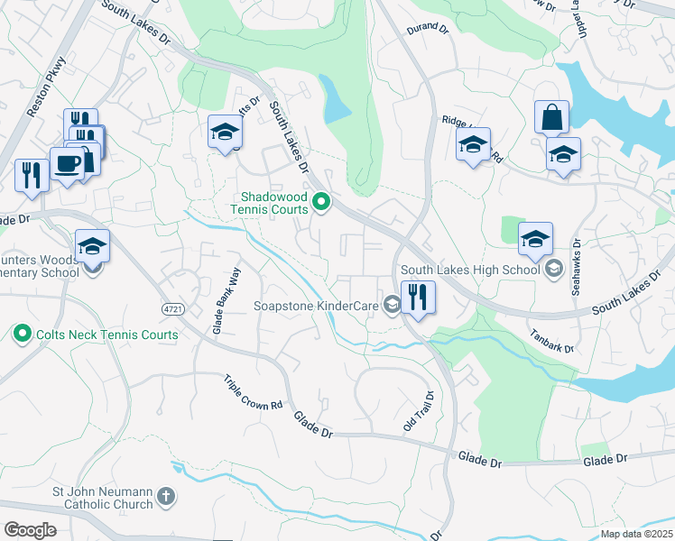 map of restaurants, bars, coffee shops, grocery stores, and more near 11656 Stoneview Square in Reston