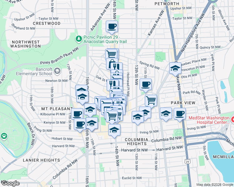 map of restaurants, bars, coffee shops, grocery stores, and more near 101 Independence Avenue Southeast in Washington