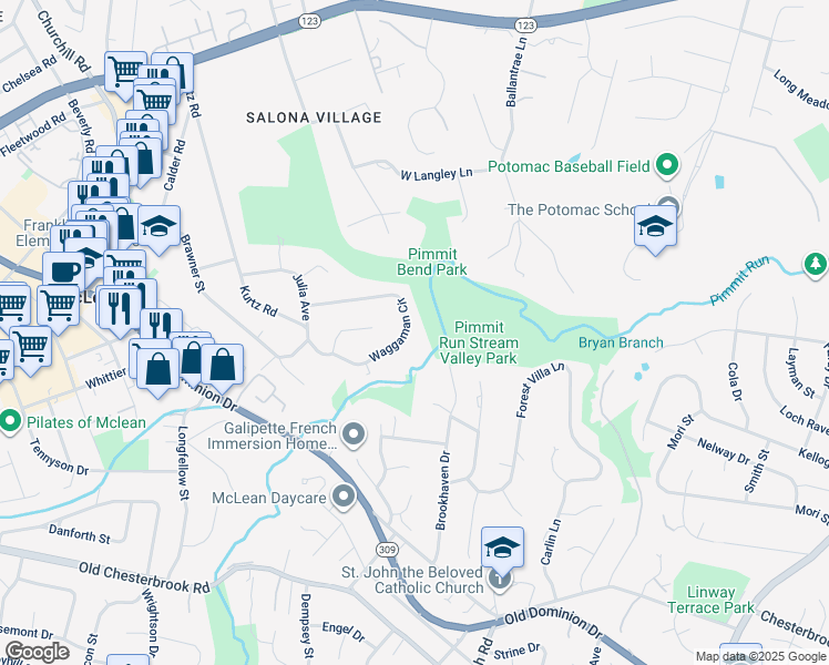map of restaurants, bars, coffee shops, grocery stores, and more near 1452 Waggaman Circle in McLean
