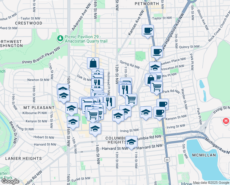 map of restaurants, bars, coffee shops, grocery stores, and more near 101 Independence Avenue Southeast in Washington