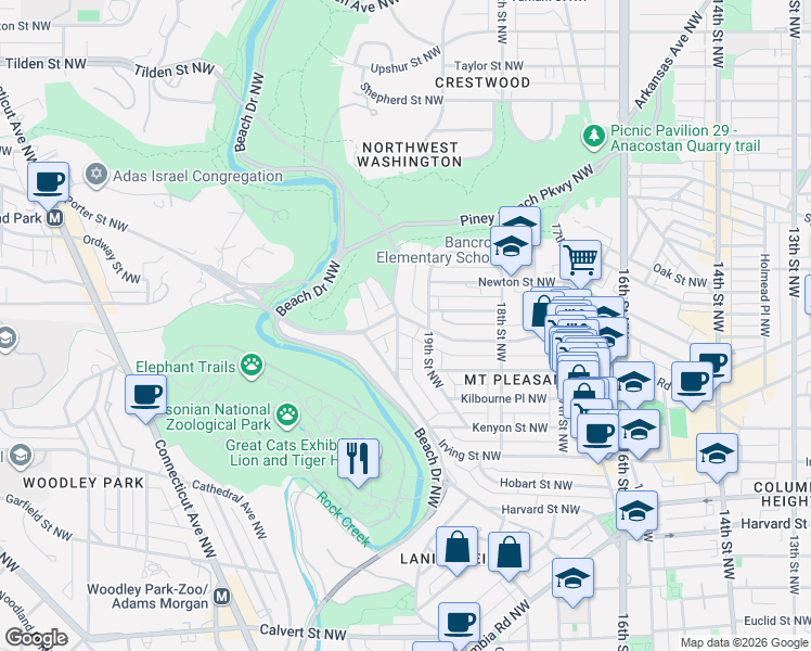 map of restaurants, bars, coffee shops, grocery stores, and more near 101 Independence Avenue Southeast in Washington