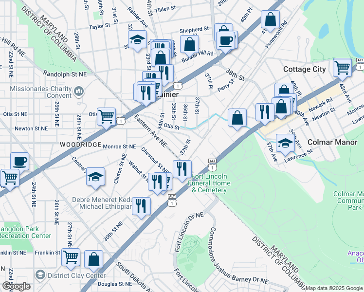 map of restaurants, bars, coffee shops, grocery stores, and more near 101 Independence Avenue Southeast in Washington