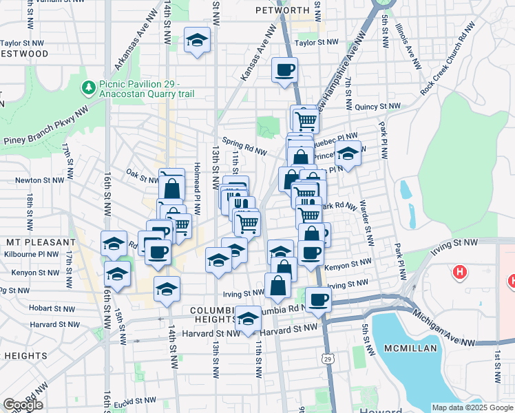 map of restaurants, bars, coffee shops, grocery stores, and more near 101 Independence Avenue Southeast in Washington