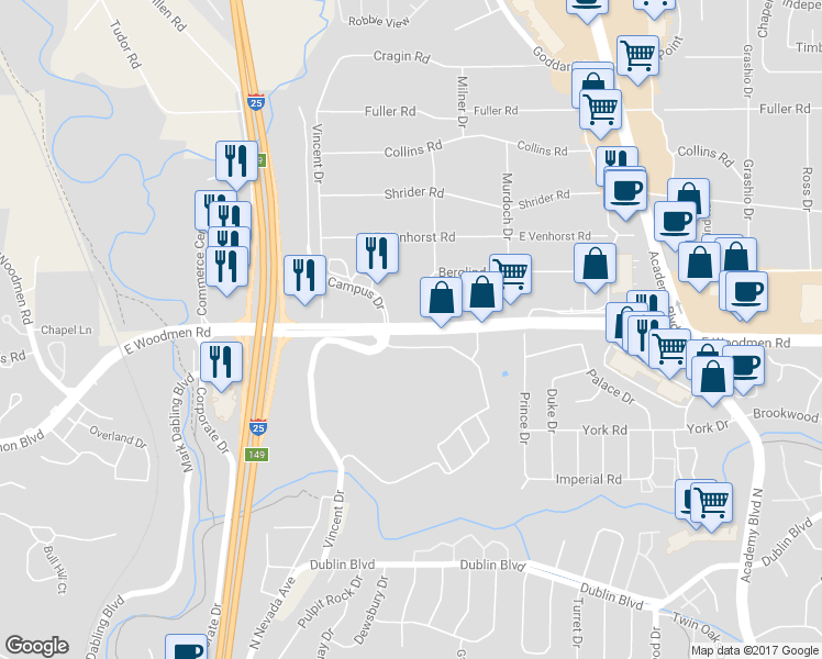 map of restaurants, bars, coffee shops, grocery stores, and more near in Colorado Springs