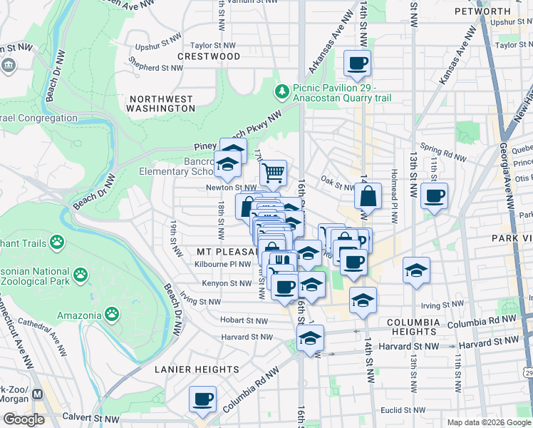 map of restaurants, bars, coffee shops, grocery stores, and more near 101 Independence Avenue Southeast in Washington