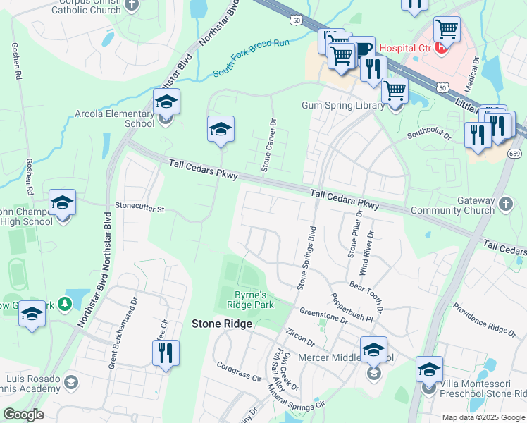 map of restaurants, bars, coffee shops, grocery stores, and more near 41911 Cinnabar Square in Aldie