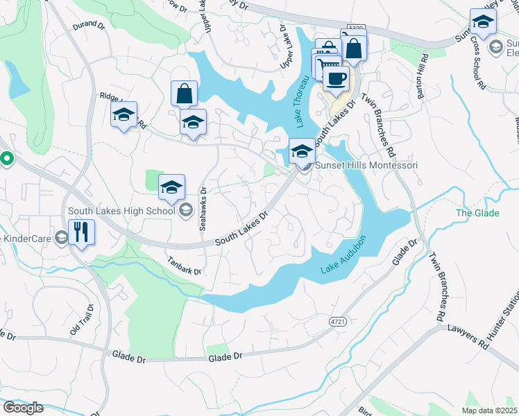 map of restaurants, bars, coffee shops, grocery stores, and more near 11281 Silentwood Lane in Reston