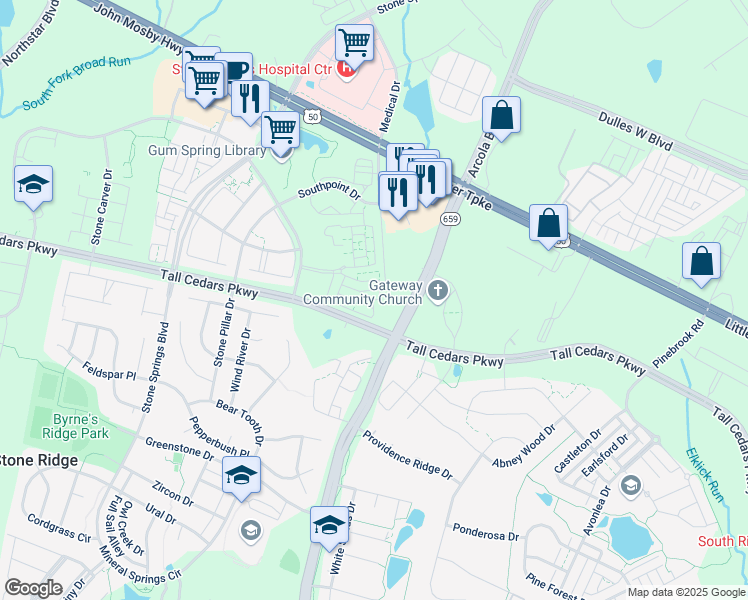 map of restaurants, bars, coffee shops, grocery stores, and more near 42282 Terrazzo Terrace in Aldie