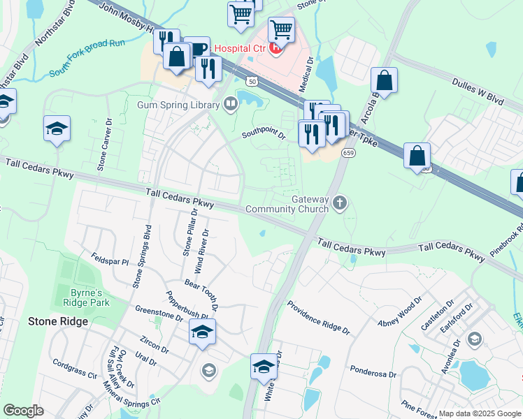 map of restaurants, bars, coffee shops, grocery stores, and more near 24764 Stone Station Terrace in Aldie