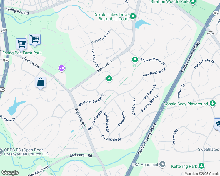 map of restaurants, bars, coffee shops, grocery stores, and more near 13032 Monterey Estates Drive in Herndon