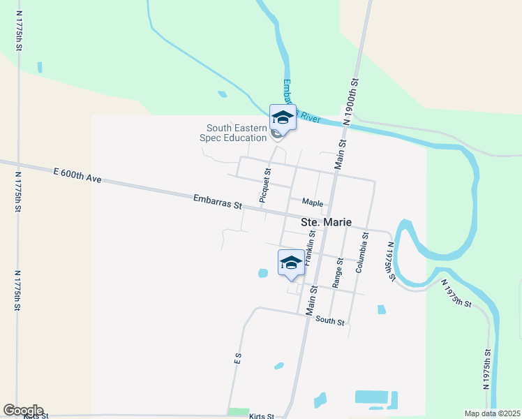 map of restaurants, bars, coffee shops, grocery stores, and more near 301 Embarras Street in West Liberty