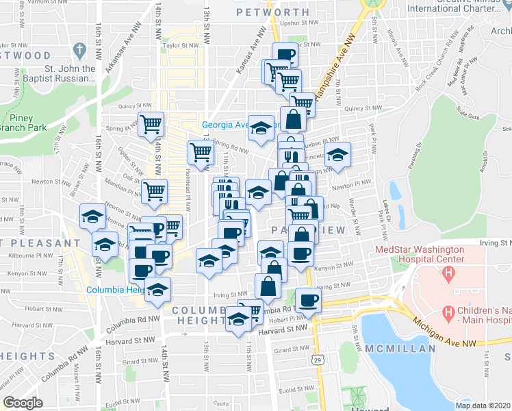 map of restaurants, bars, coffee shops, grocery stores, and more near 101 Independence Avenue Southeast in Washington