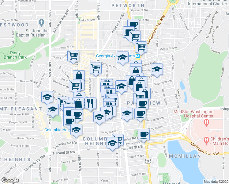 map of restaurants, bars, coffee shops, grocery stores, and more near 101 Independence Avenue Southeast in Washington
