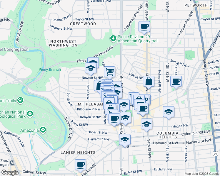 map of restaurants, bars, coffee shops, grocery stores, and more near 101 Independence Avenue Southeast in Washington