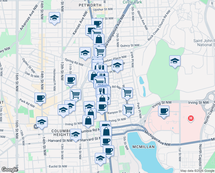 map of restaurants, bars, coffee shops, grocery stores, and more near 101 Independence Avenue Southeast in Washington
