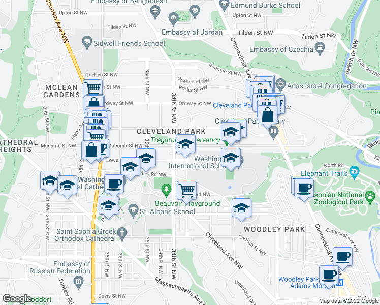 map of restaurants, bars, coffee shops, grocery stores, and more near 3227 33rd Place Northwest in Washington