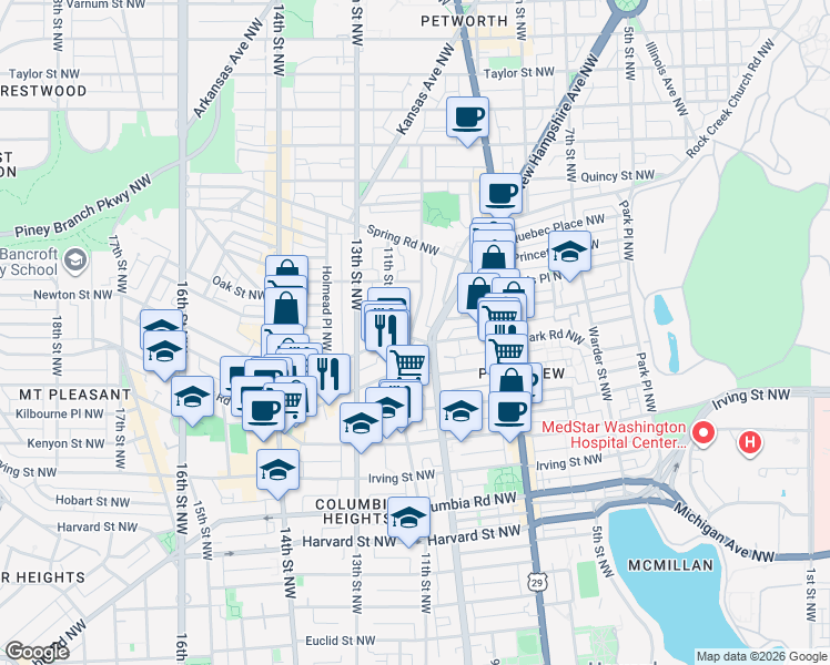 map of restaurants, bars, coffee shops, grocery stores, and more near 101 Independence Avenue Southeast in Washington