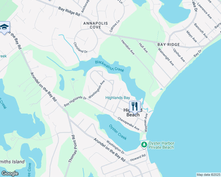 map of restaurants, bars, coffee shops, grocery stores, and more near 3222 Henson Avenue in Annapolis