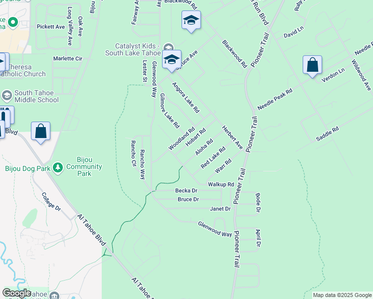 map of restaurants, bars, coffee shops, grocery stores, and more near 1407 Walkup Road in South Lake Tahoe