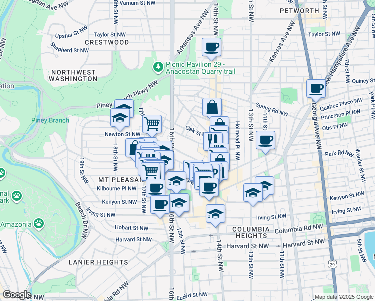 map of restaurants, bars, coffee shops, grocery stores, and more near 101 Independence Avenue Southeast in Washington