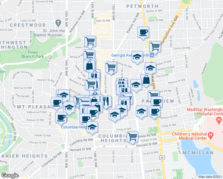 map of restaurants, bars, coffee shops, grocery stores, and more near 101 Independence Avenue Southeast in Washington