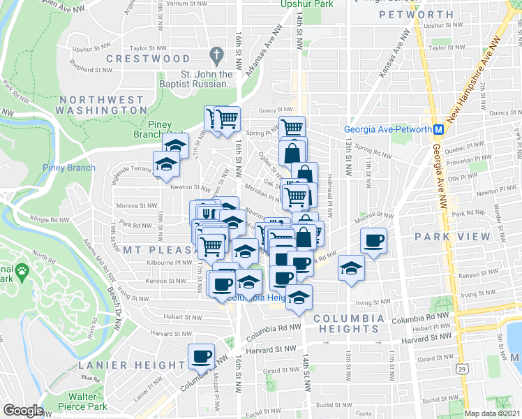 map of restaurants, bars, coffee shops, grocery stores, and more near 101 Independence Avenue Southeast in Washington