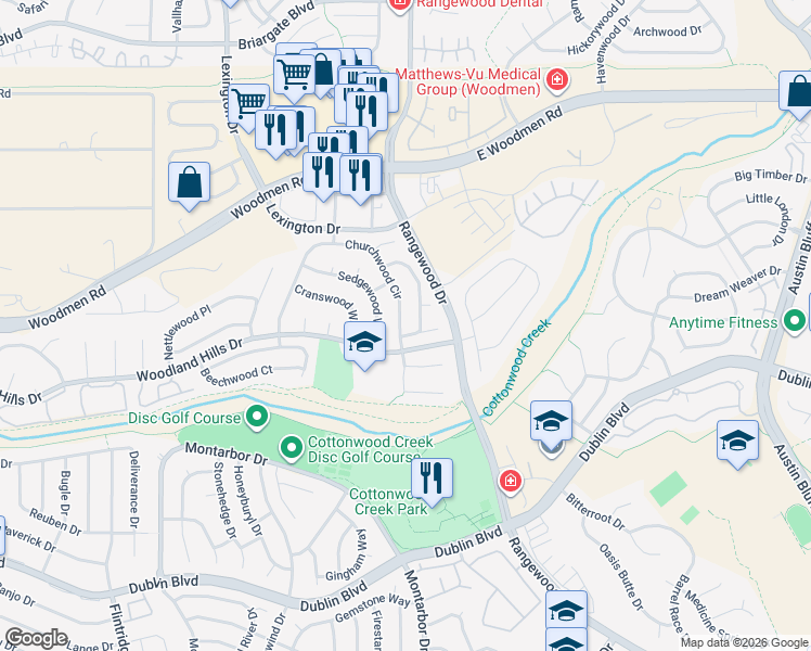 map of restaurants, bars, coffee shops, grocery stores, and more near 3835 Blazingwood Way in Colorado Springs