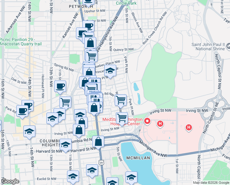 map of restaurants, bars, coffee shops, grocery stores, and more near 101 Independence Avenue Southeast in Washington