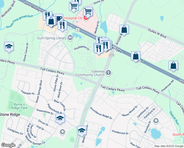 map of restaurants, bars, coffee shops, grocery stores, and more near 42290 Terrazzo Terrace in Aldie