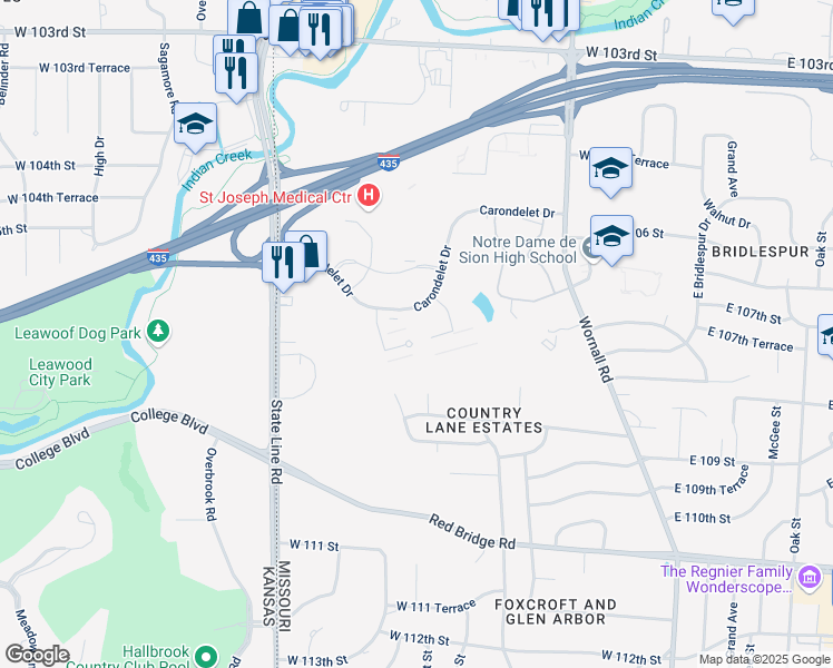 map of restaurants, bars, coffee shops, grocery stores, and more near 901 Carondelet Drive in Kansas City