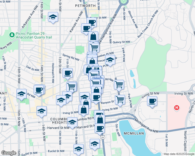 map of restaurants, bars, coffee shops, grocery stores, and more near 101 Independence Avenue Southeast in Washington