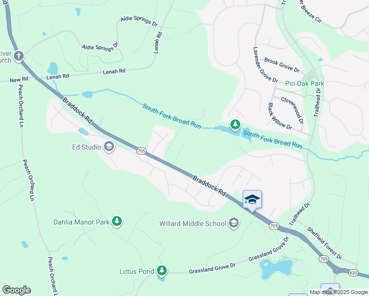 map of restaurants, bars, coffee shops, grocery stores, and more near 40758 Braddock Road in Aldie