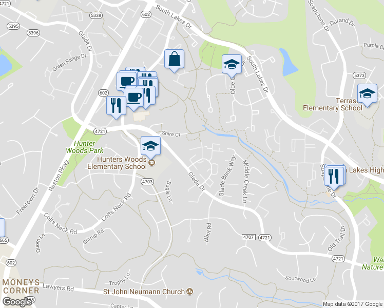 map of restaurants, bars, coffee shops, grocery stores, and more near 11963 Heathcote Court in Reston