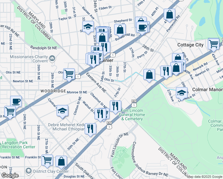 map of restaurants, bars, coffee shops, grocery stores, and more near 101 Independence Avenue Southeast in Washington