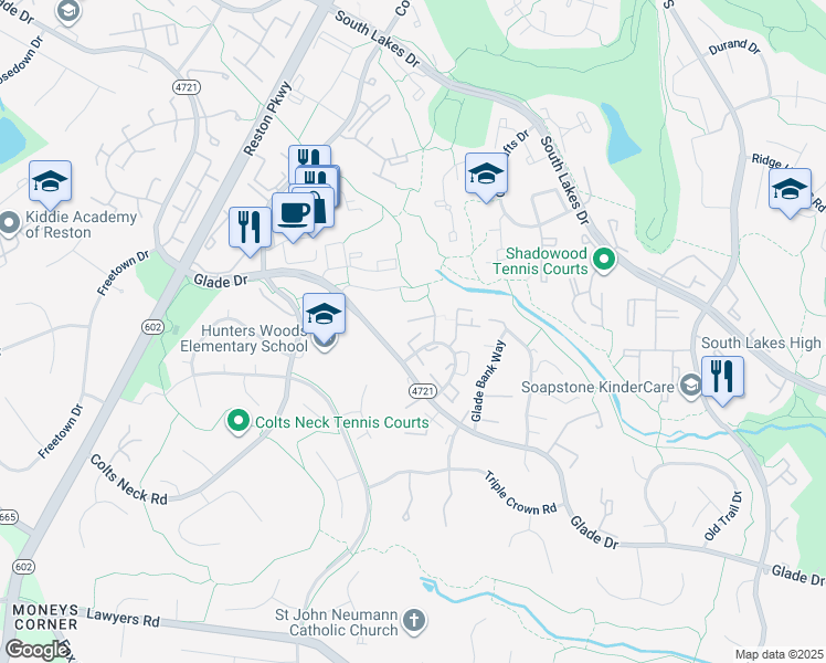 map of restaurants, bars, coffee shops, grocery stores, and more near 11963 Heathcote Court in Reston
