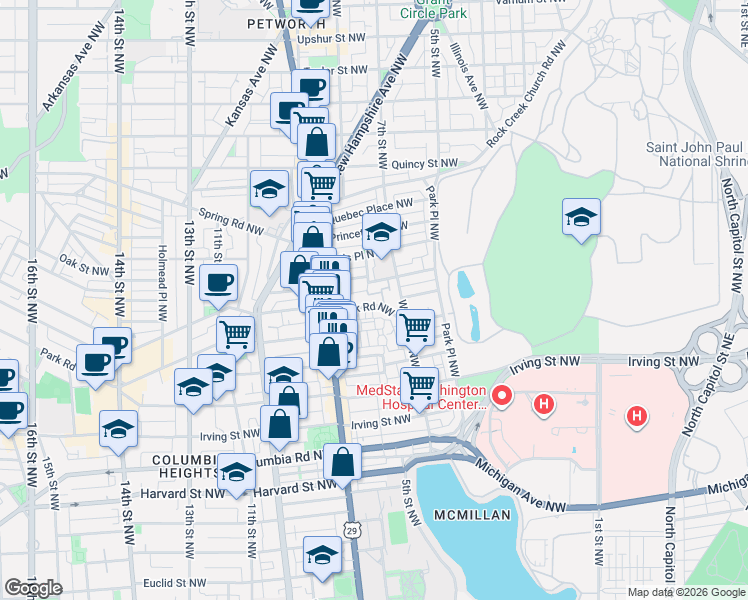 map of restaurants, bars, coffee shops, grocery stores, and more near 101 Independence Avenue Southeast in Washington