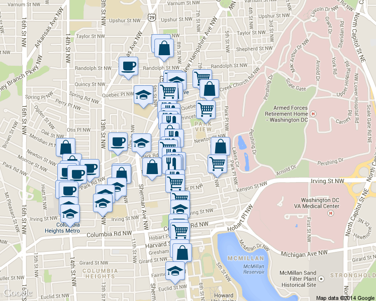 map of restaurants, bars, coffee shops, grocery stores, and more near 101 Independence Avenue Southeast in Washington