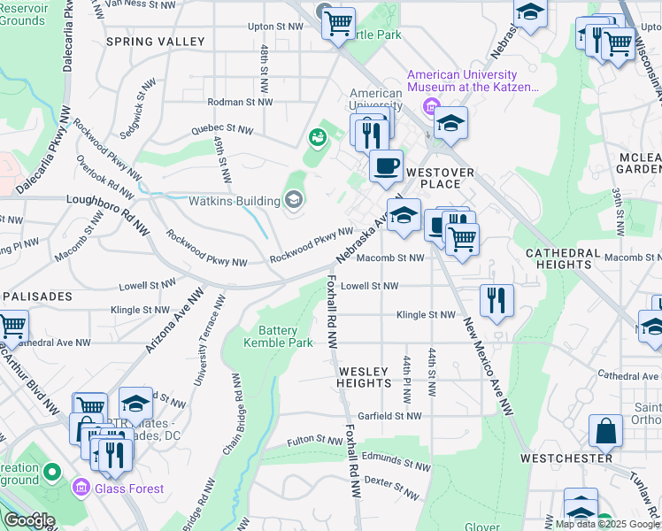 map of restaurants, bars, coffee shops, grocery stores, and more near 3274 Nebraska Ave NW in Washington